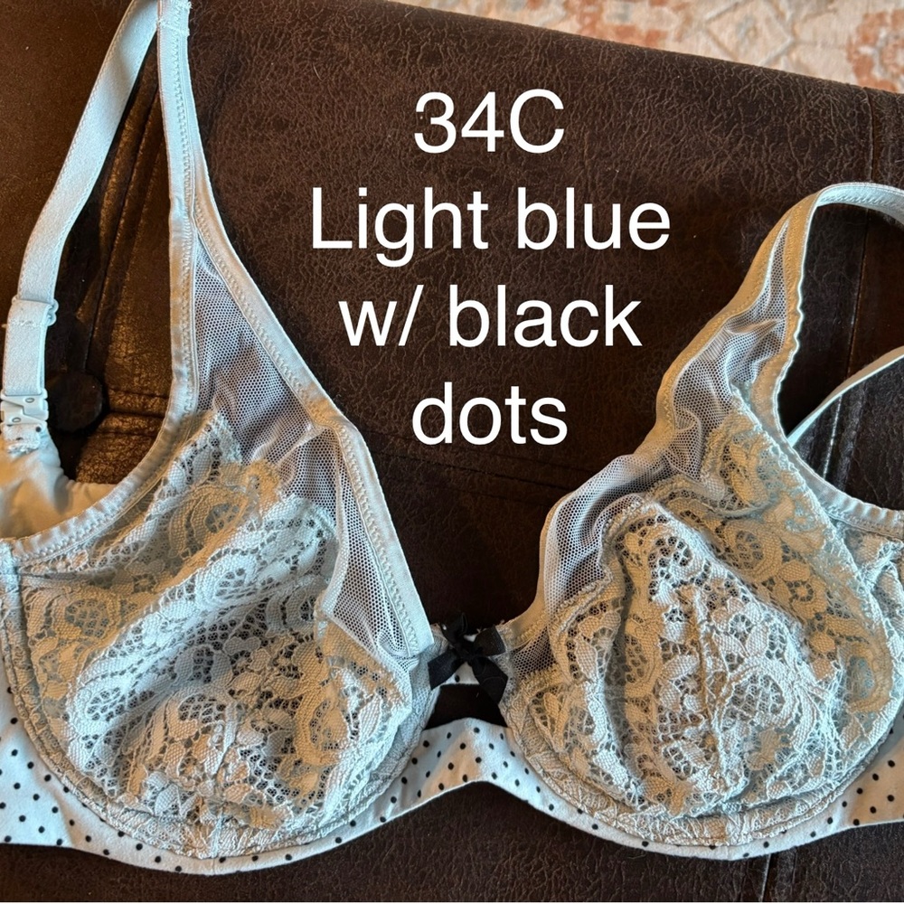 Victoria Secret Green/Blue Lace Bra with Black Dots